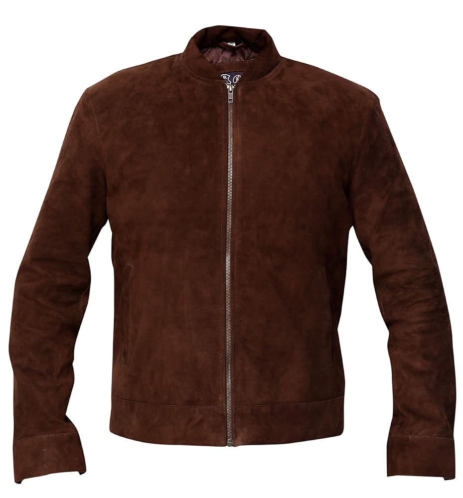 Men's Slim Fit Brown Real Suede Leather Jacket (Chocolate